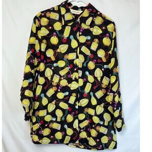 Bechamel Yellow/Black Perfume Print 80s Sheer Blouse - Size Medium